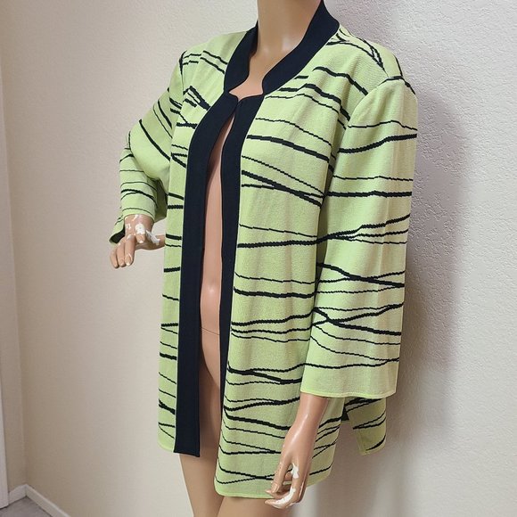 Ming Wang Green and Black Striped Cardigan - Picture 3 of 7